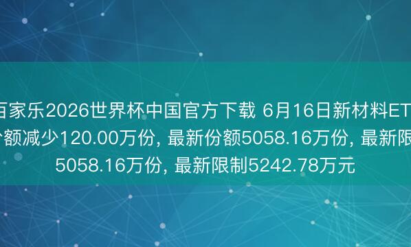 百家乐2026世界杯中国官方下载 6月16日新材料ETF天弘(159703)份额减少120.00万份， 最新份额5058.16万份， 最新限制5242.78万元