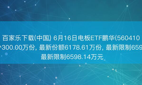 百家乐下载(中国) 6月16日电板ETF鹏华(560410)份额减少300.00万份， 最新份额6178.61万份， 最新限制6598.14万元